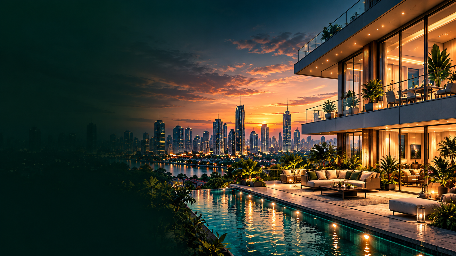 Luxury residential towers at dusk